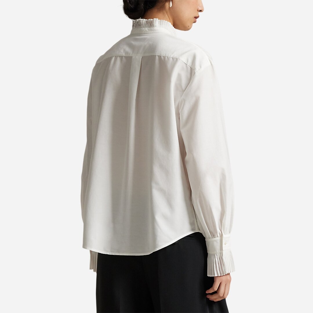 Pleated-Bib Cotton-Silk Shirt - White