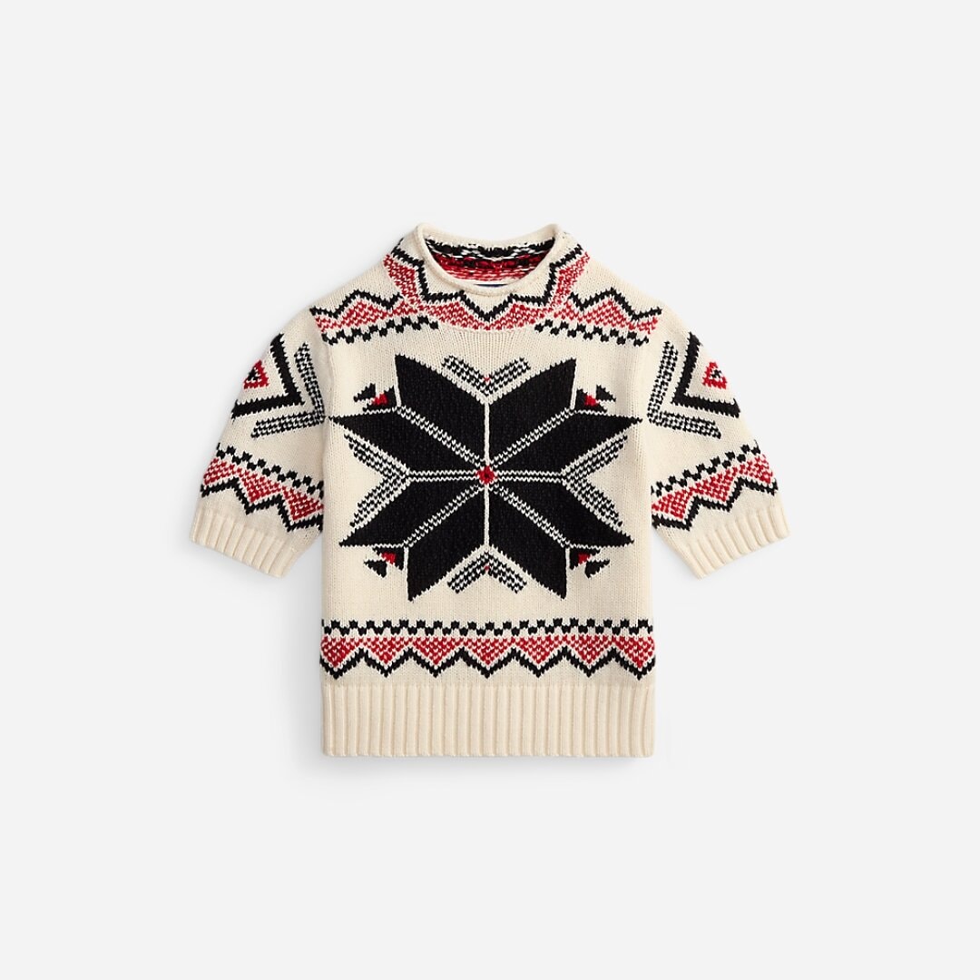 Snowflake Mockneck Short-Sleeve Sweater - Authentic Cream Multi