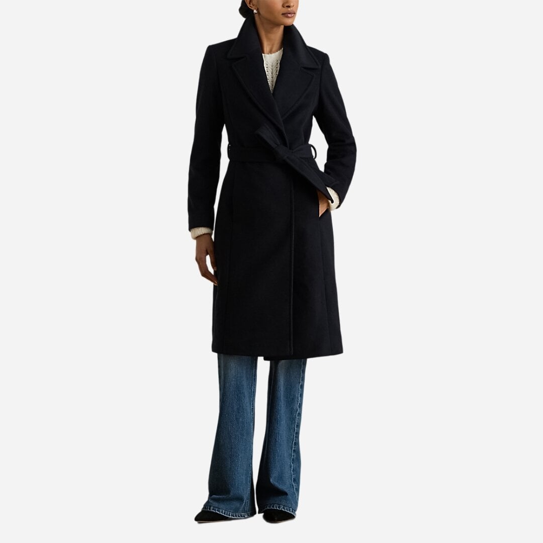 Belted Wool-Blend Wrap Coat - Regal Navy
