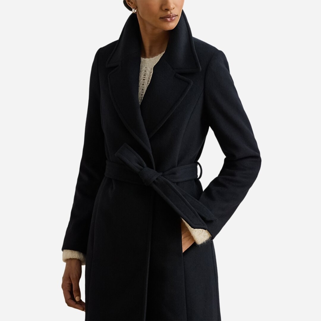 Belted Wool-Blend Wrap Coat - Regal Navy