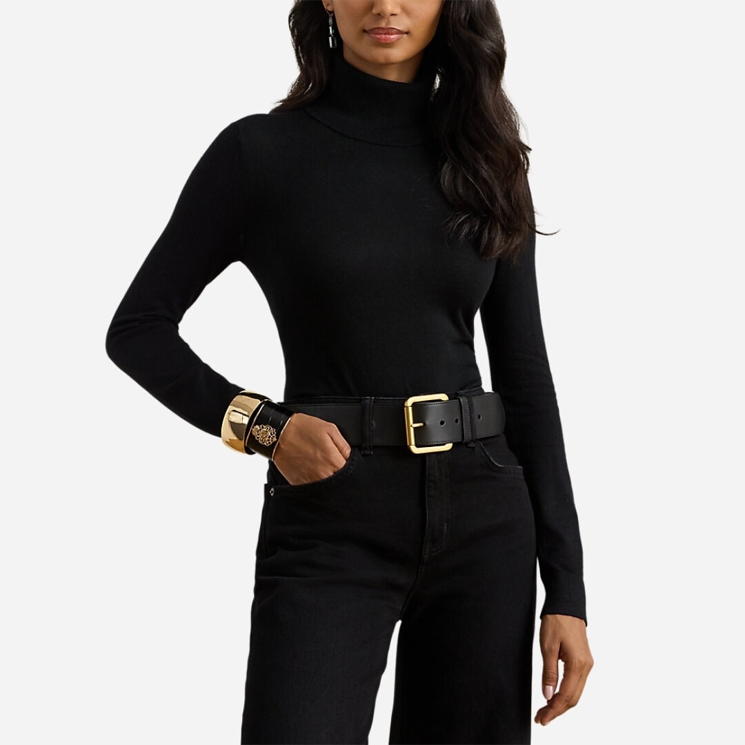 Silk-Blend Turtleneck Sweater - Black