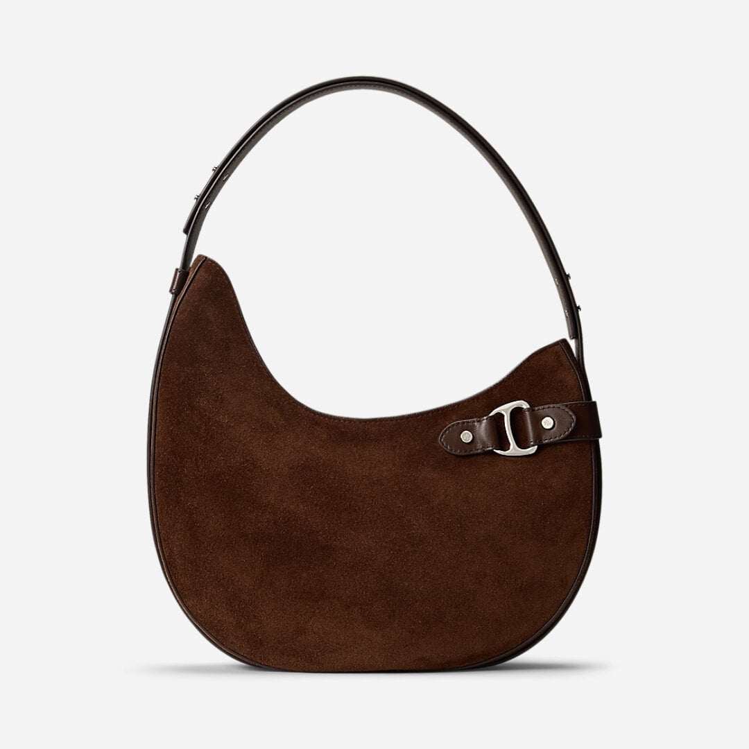 Suede Large Tasha Shoulder Bag - Dark Hickory