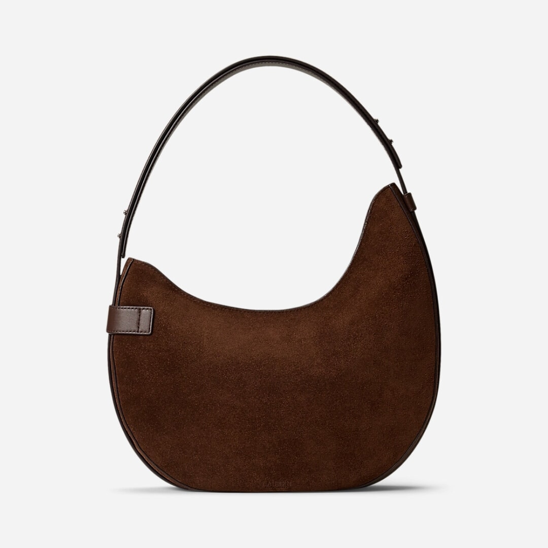 Suede Large Tasha Shoulder Bag - Dark Hickory