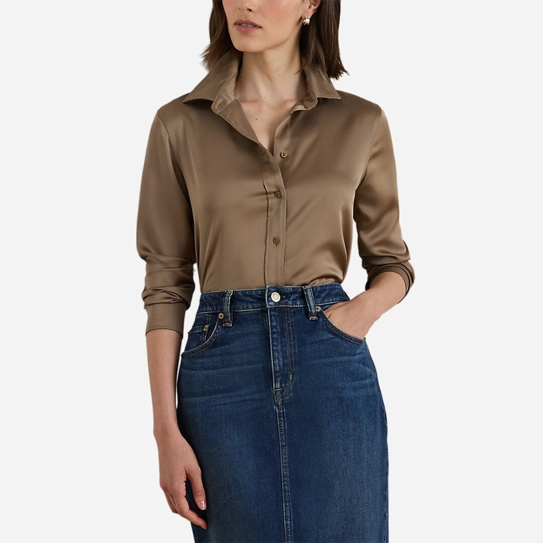 Classic Fit Charmeuse Shirt - Taupe Brown