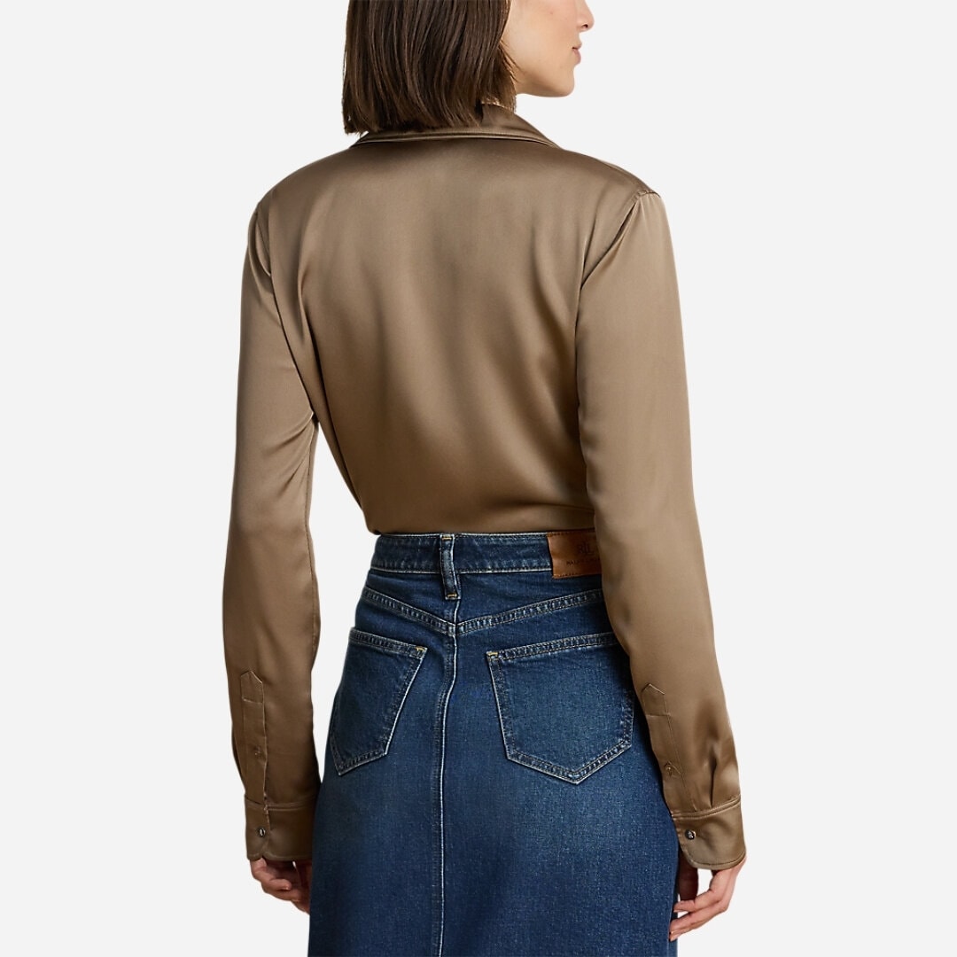 Classic Fit Charmeuse Shirt - Taupe Brown