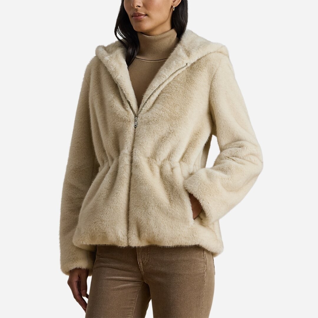 Hooded Faux-Fur Anorak - Cream