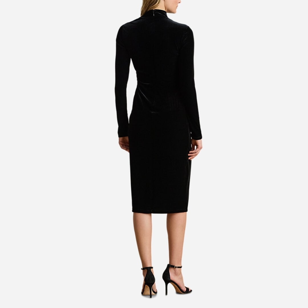 Ruched Velvet Asymmetrical Dress - Black Velvet