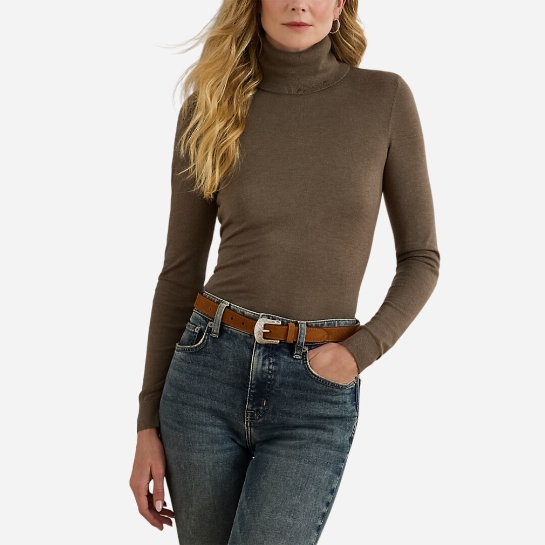 Silk-Blend Turtleneck Sweater - Taupe Brown Heather