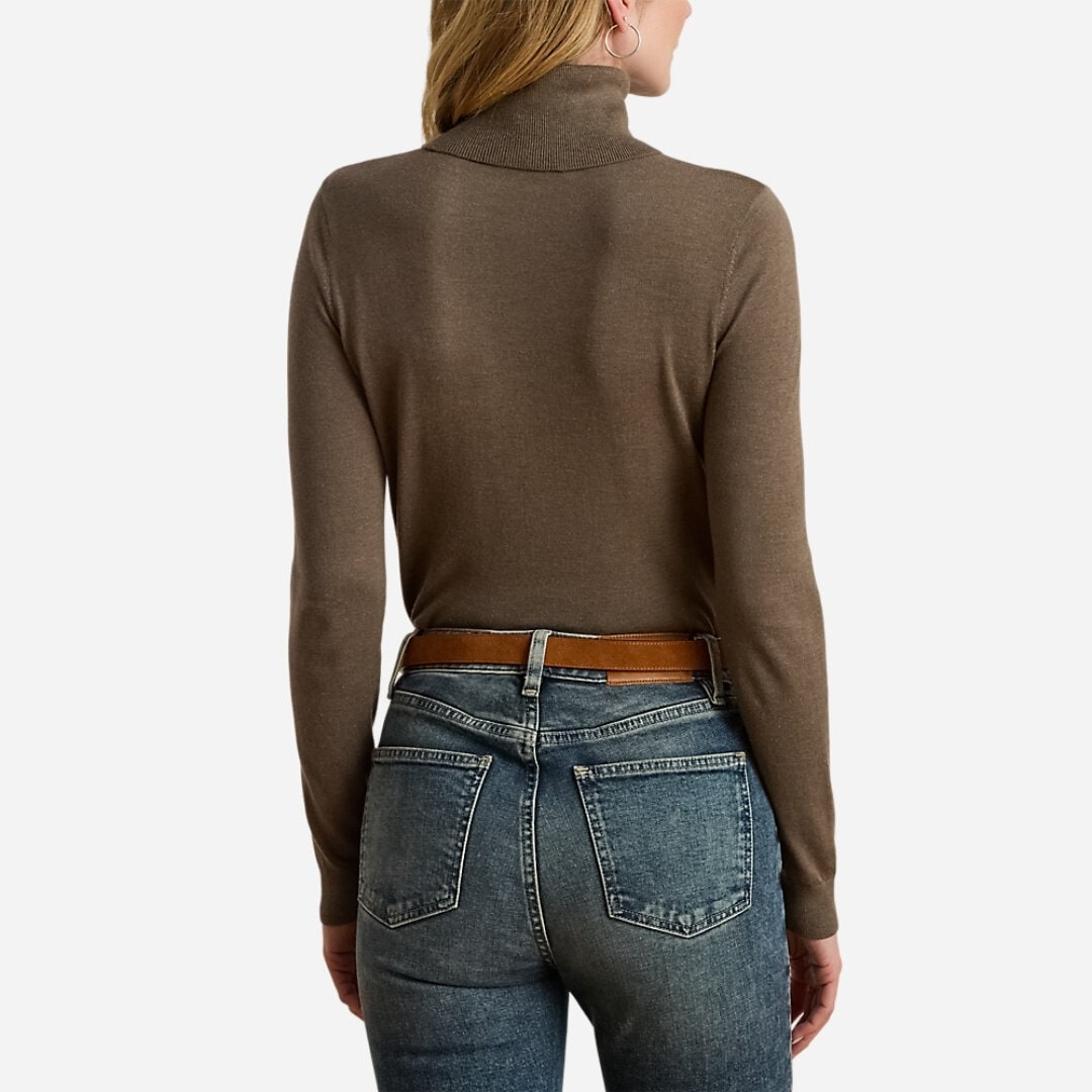 Silk-Blend Turtleneck Sweater - Taupe Brown Heather