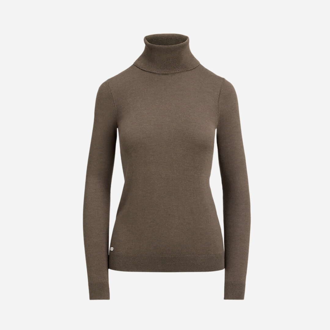 Silk-Blend Turtleneck Sweater - Taupe Brown Heather