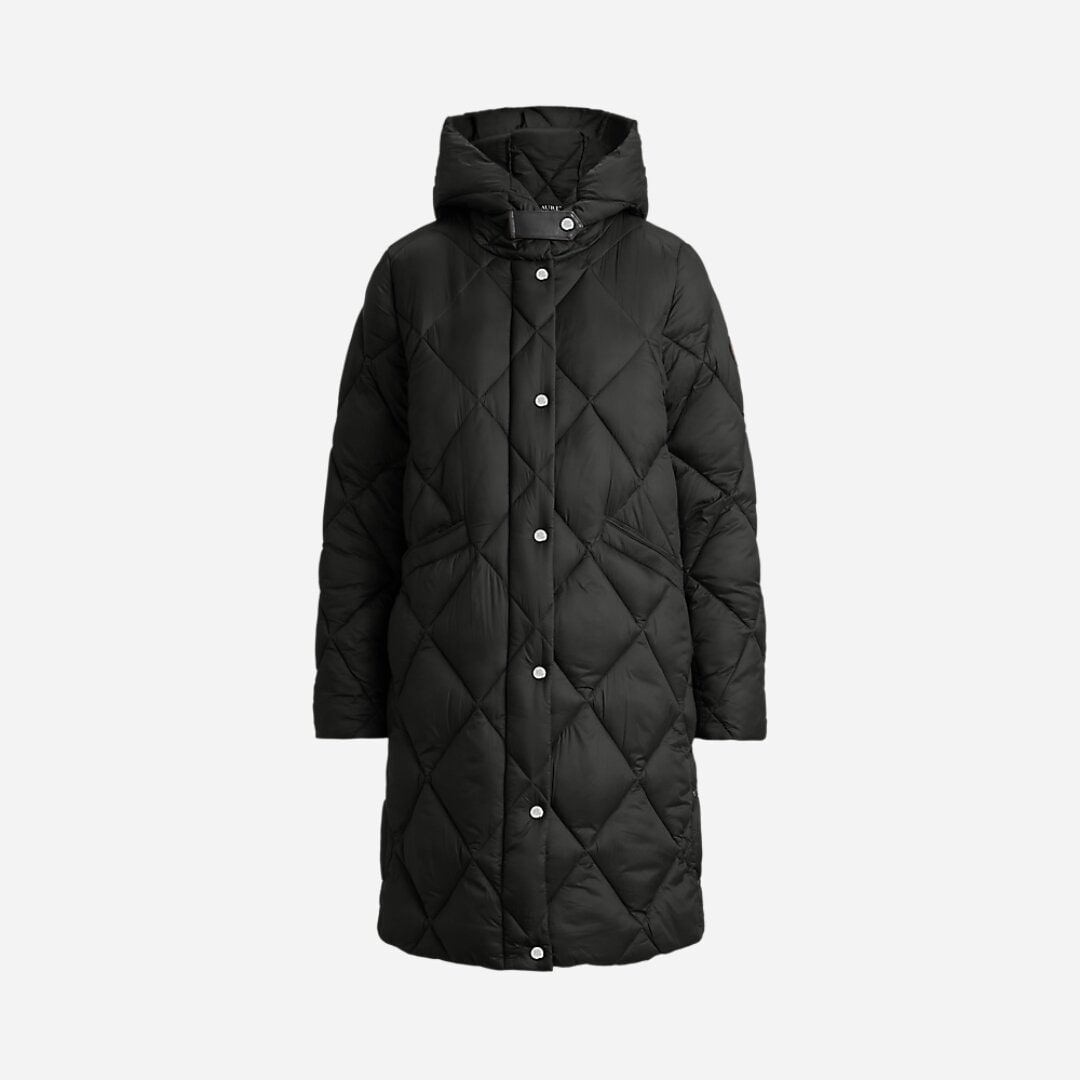 Hooded Diamond-Quilted Down Coat - Black