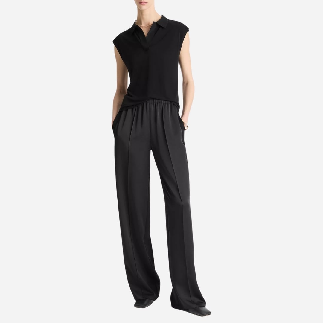 Side-Strap Crepe Pull-On Pant - Black