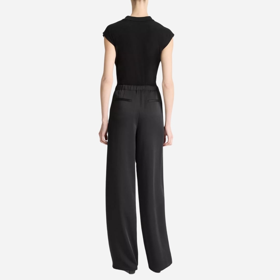 Side-Strap Crepe Pull-On Pant - Black