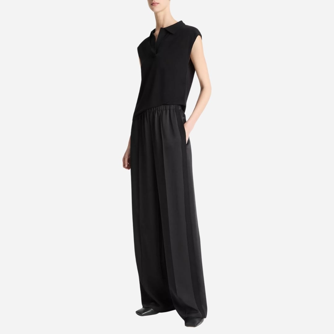 Side-Strap Crepe Pull-On Pant - Black