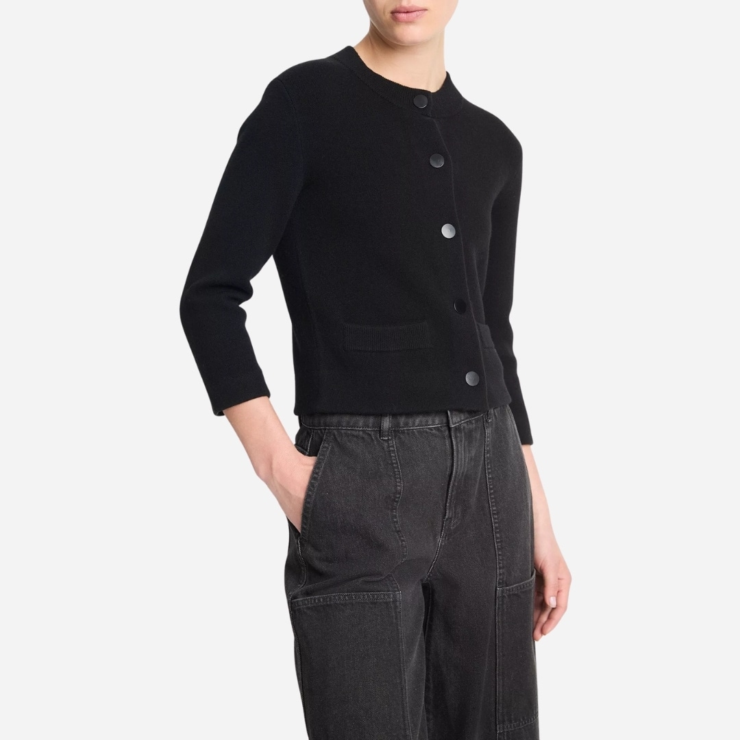 Wool-Blend Shrunken Snap Cardigan - Black