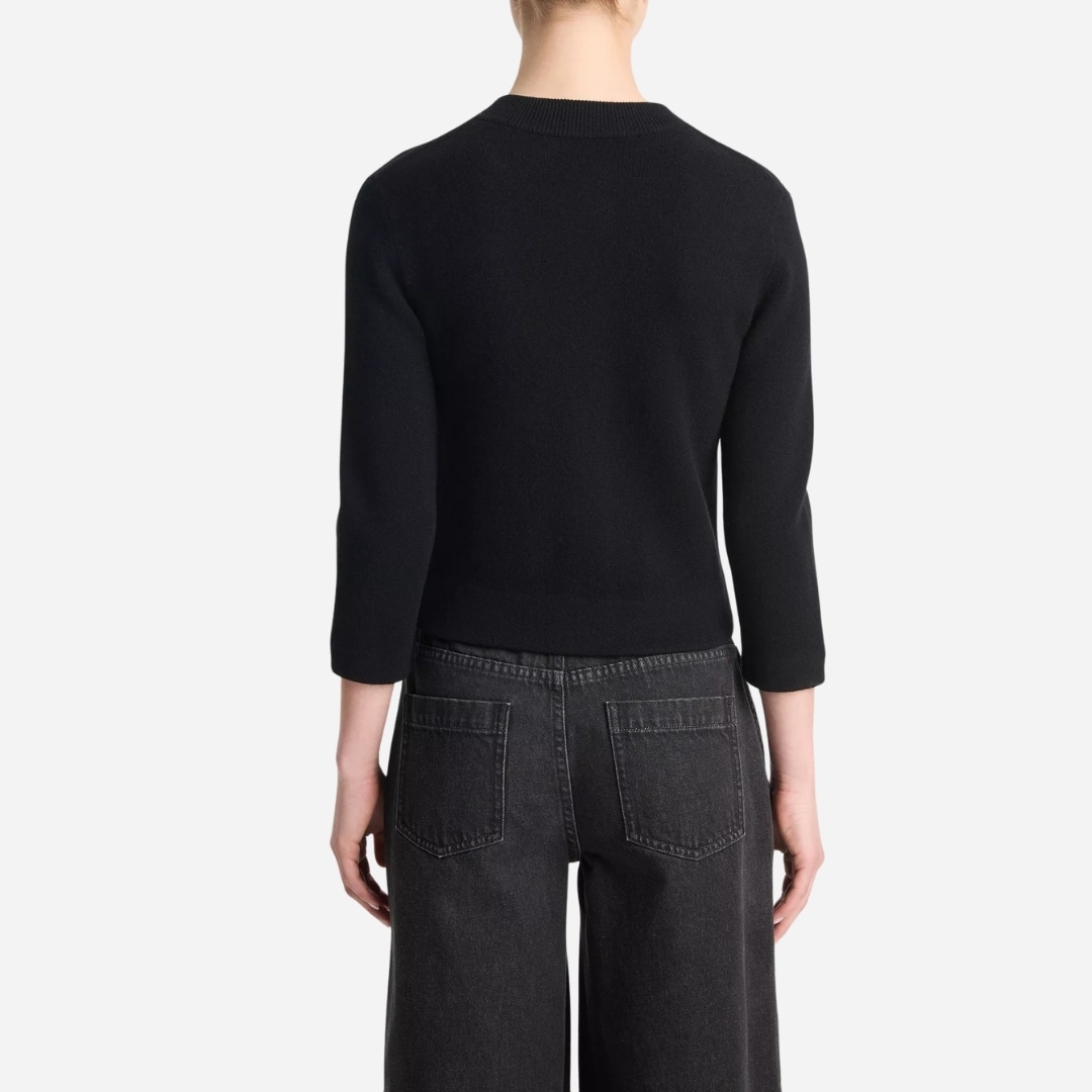 Wool-Blend Shrunken Snap Cardigan - Black