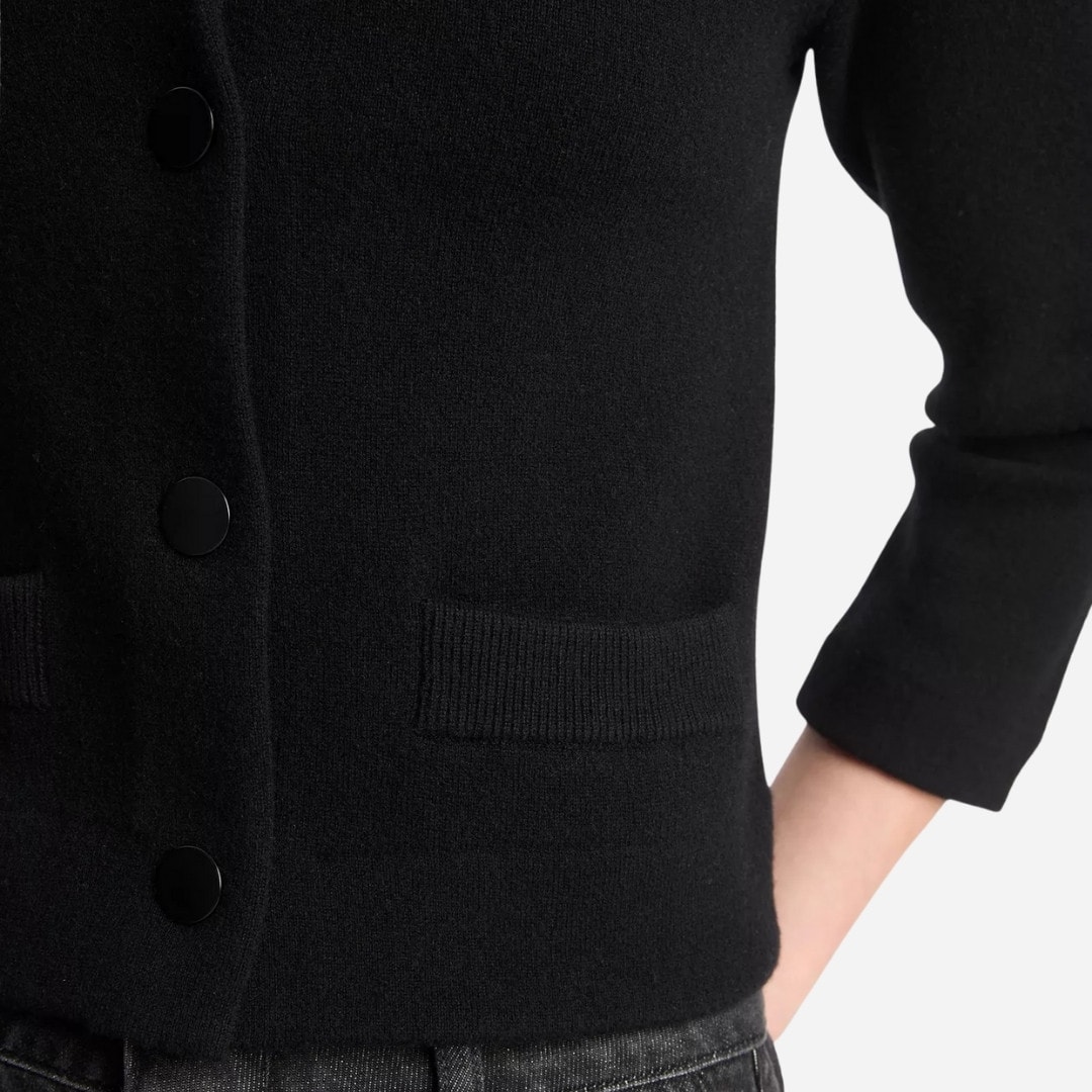 Wool-Blend Shrunken Snap Cardigan - Black