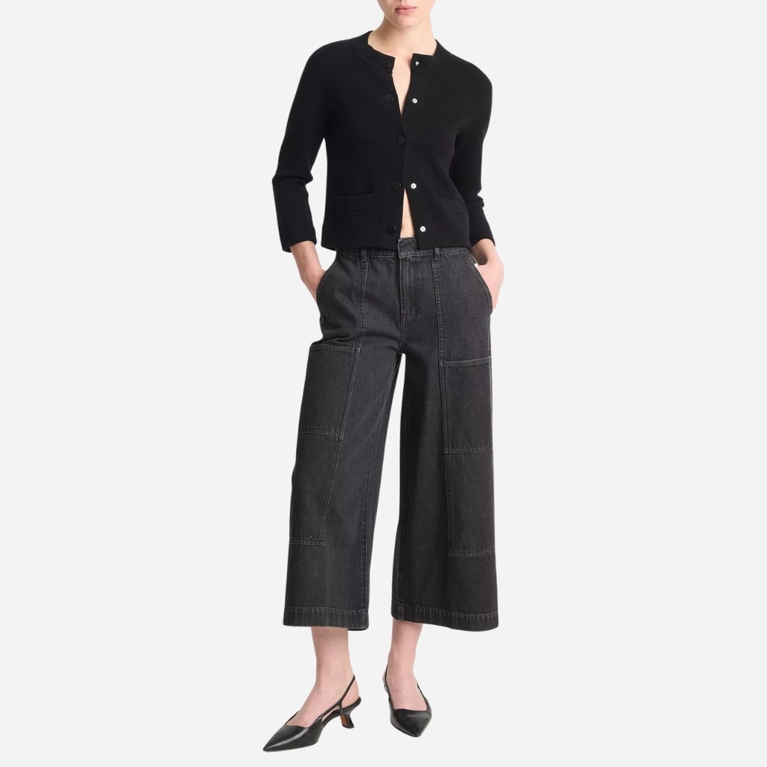 Wool-Blend Shrunken Snap Cardigan - Black