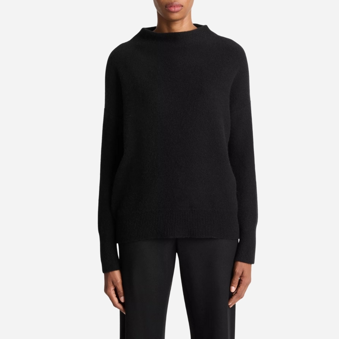 Plush Cashmere Funnel-Neck Sweater - Black