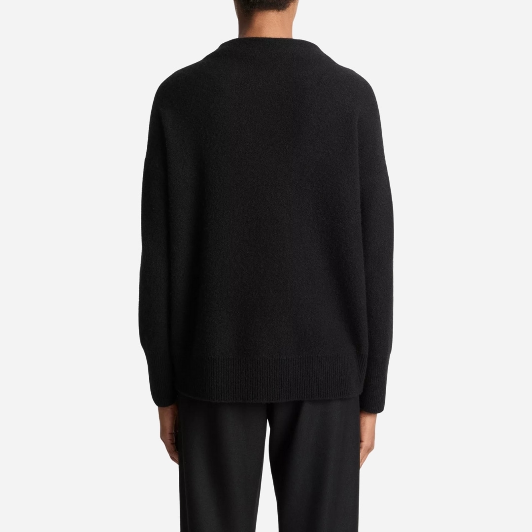 Plush Cashmere Funnel-Neck Sweater - Black