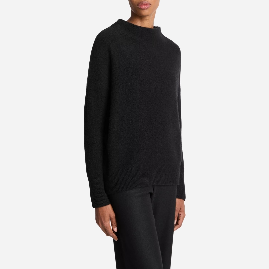 Plush Cashmere Funnel-Neck Sweater - Black