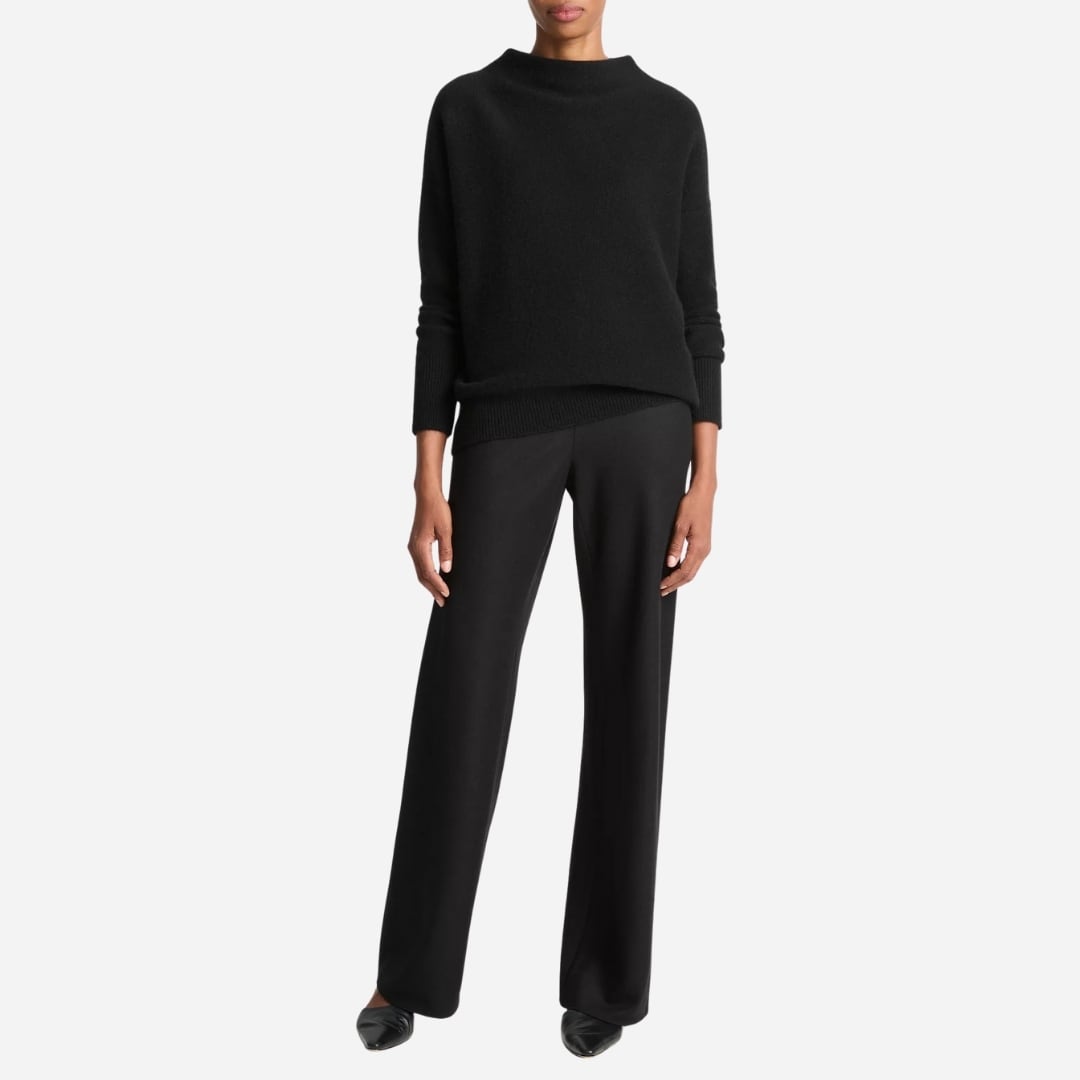 Plush Cashmere Funnel-Neck Sweater - Black