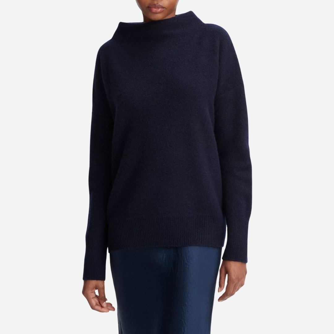 Plush Cashmere Funnel-Neck Sweater - Coastal Blue