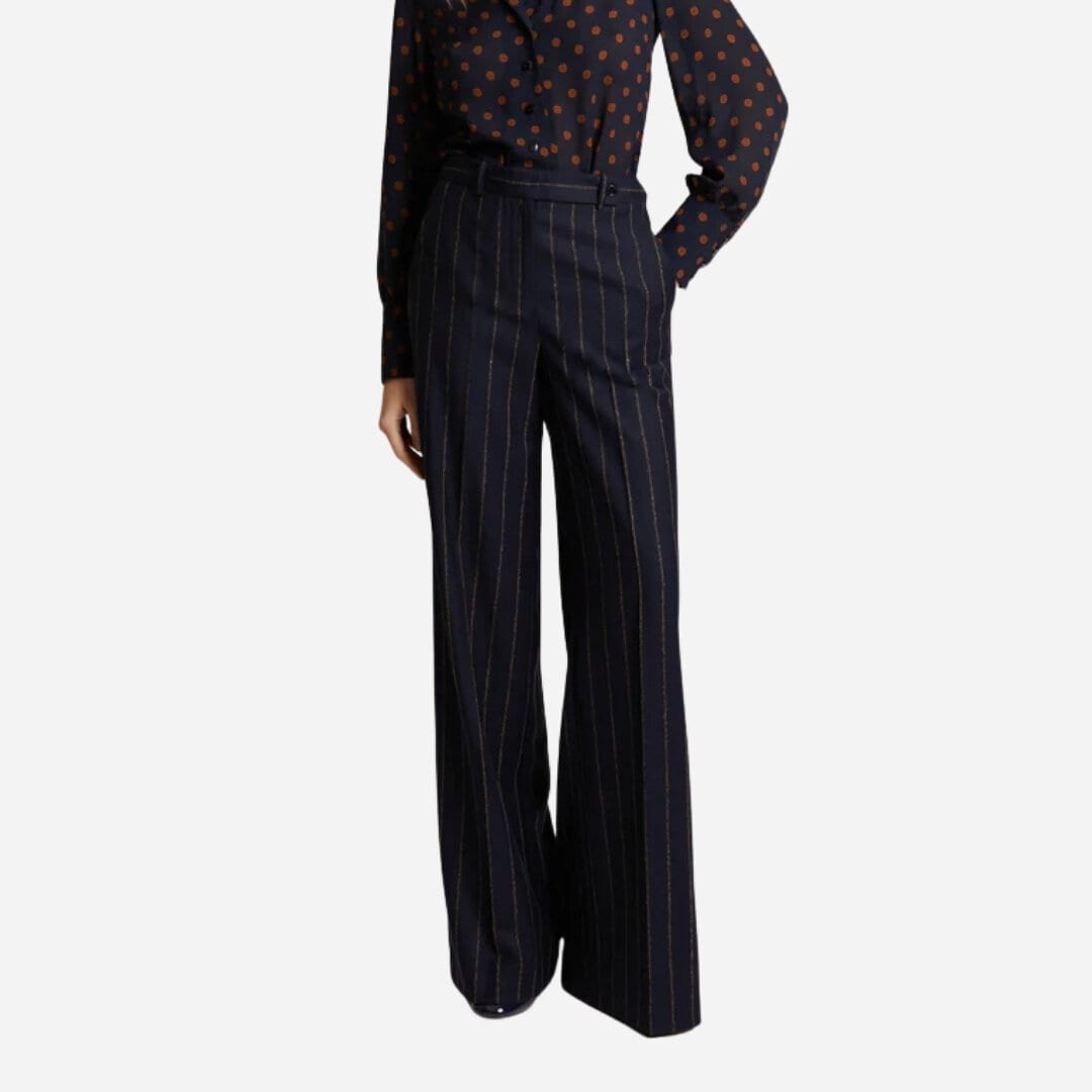 Katya Wool Trousers - Pinstripe Navy