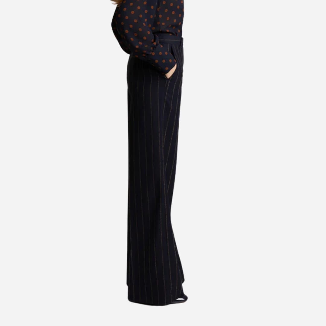 Katya Wool Trousers - Pinstripe Navy