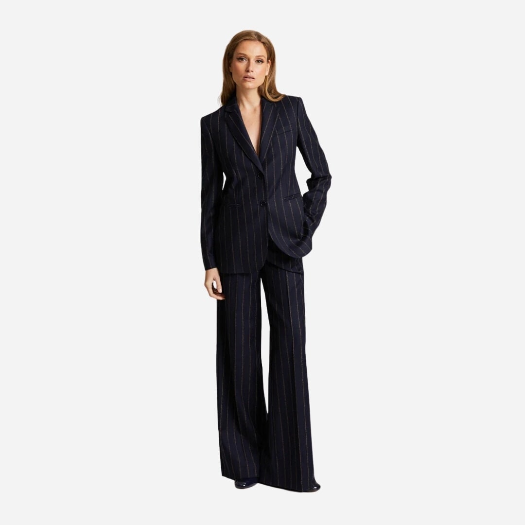 Katya Wool Trousers - Pinstripe Navy