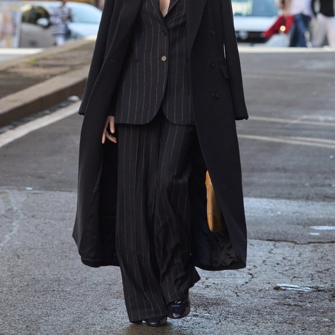 Katya Wool Trousers - Pinstripe Navy
