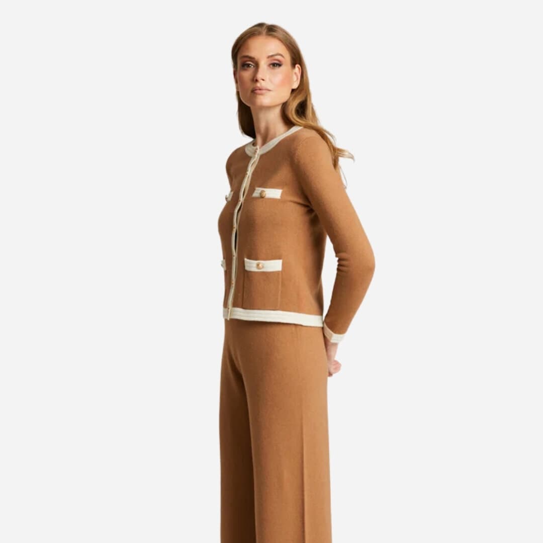 Charlott Merino-Cashmere Cardigan - Camel-White