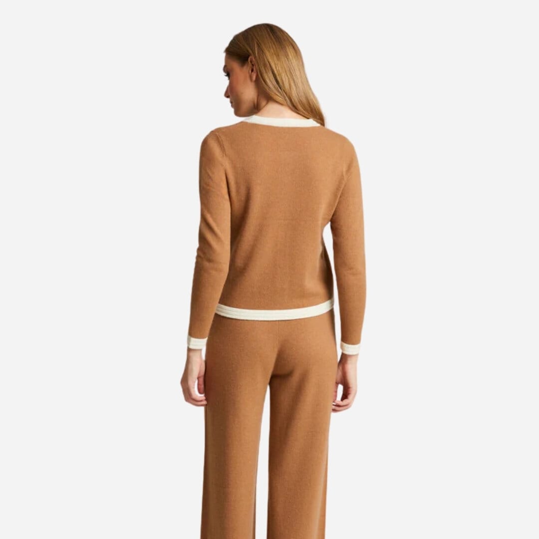 Charlott Merino-Cashmere Cardigan - Camel-White