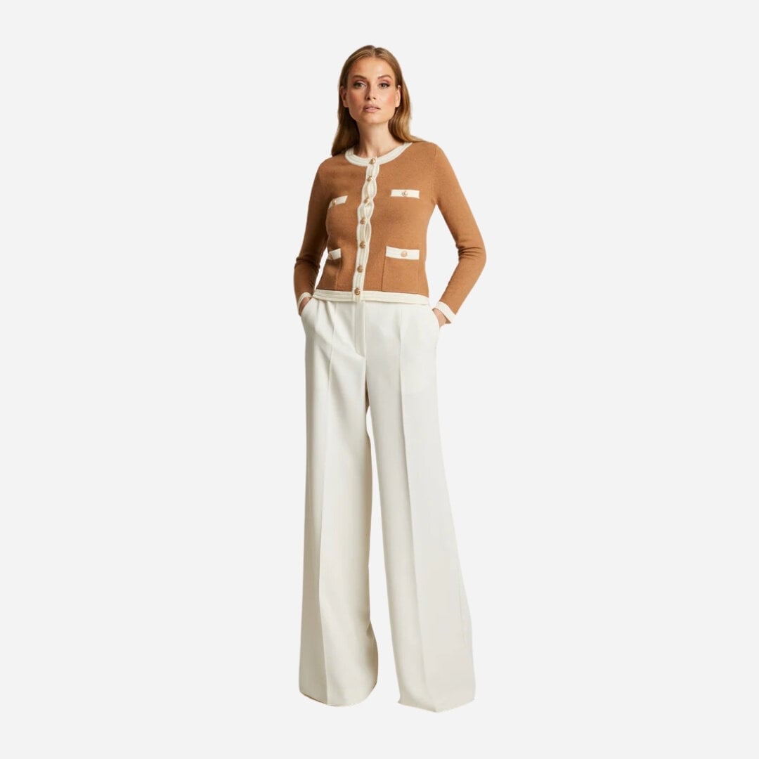 Charlott Merino-Cashmere Cardigan - Camel-White
