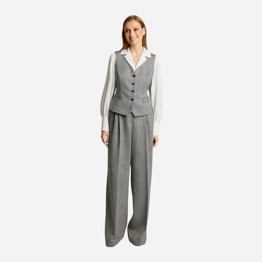 Gytta Wool Trousers - Grey Herringbone