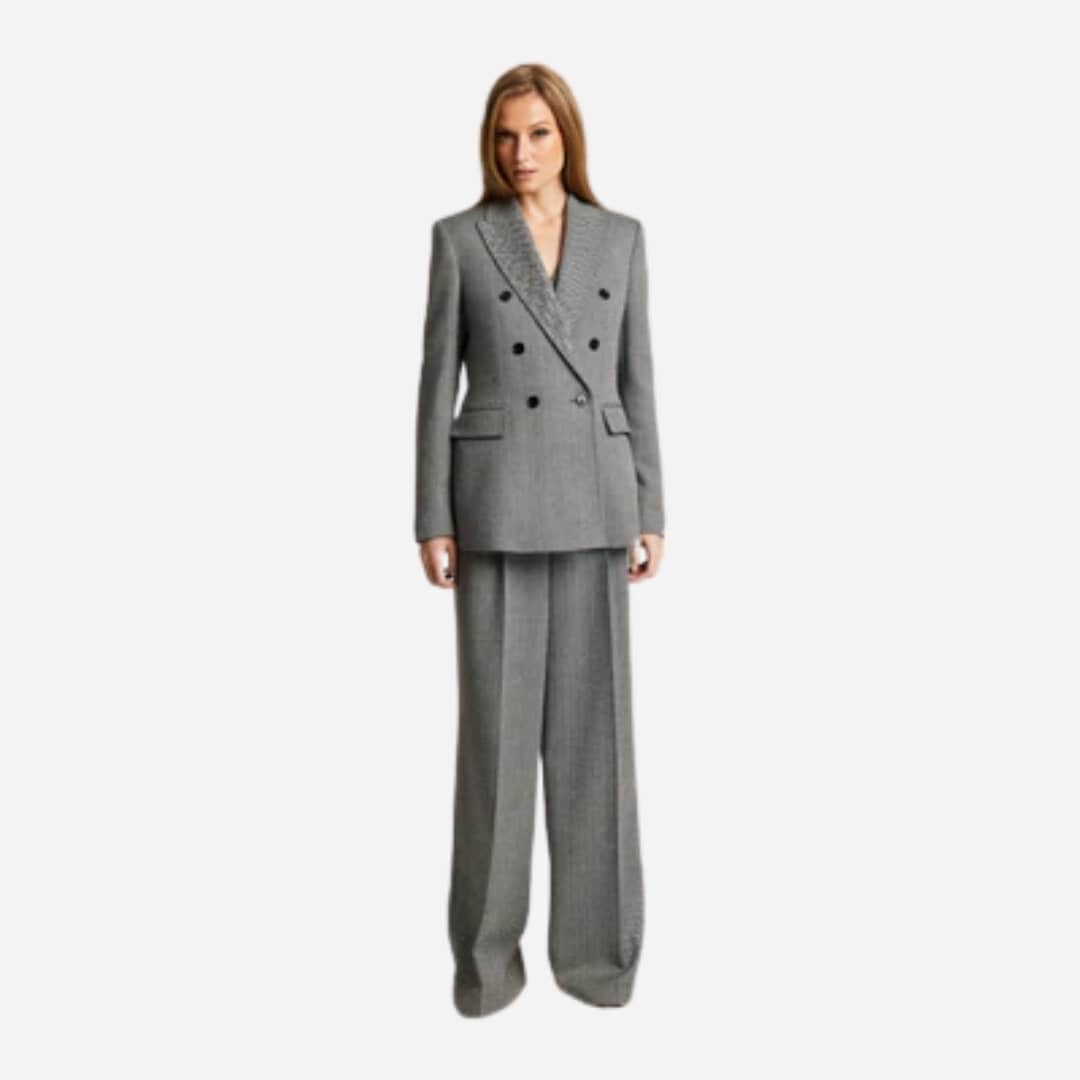 Gytta Wool Trousers - Grey Herringbone