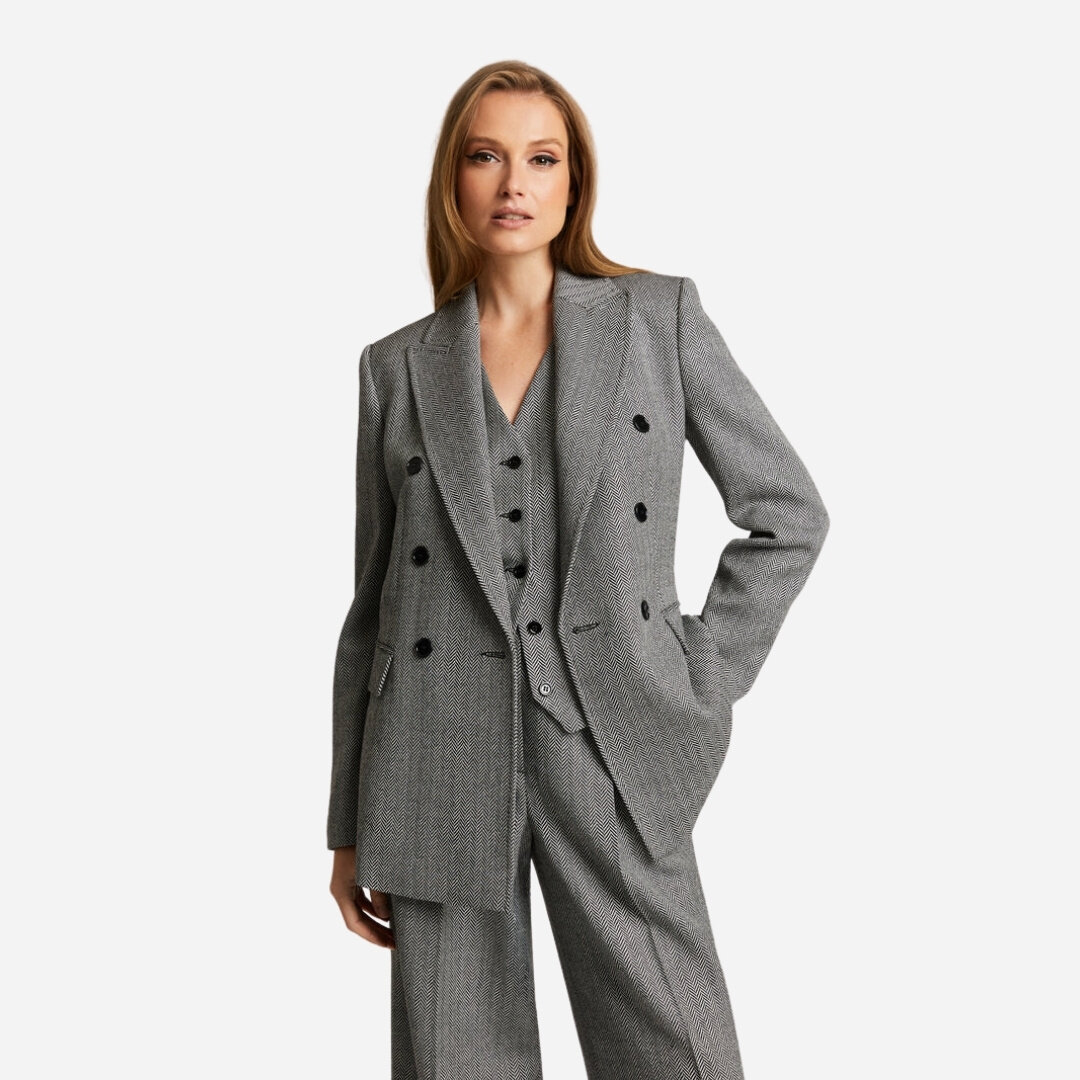 Traci Wool Blazer - Grey Herringbone