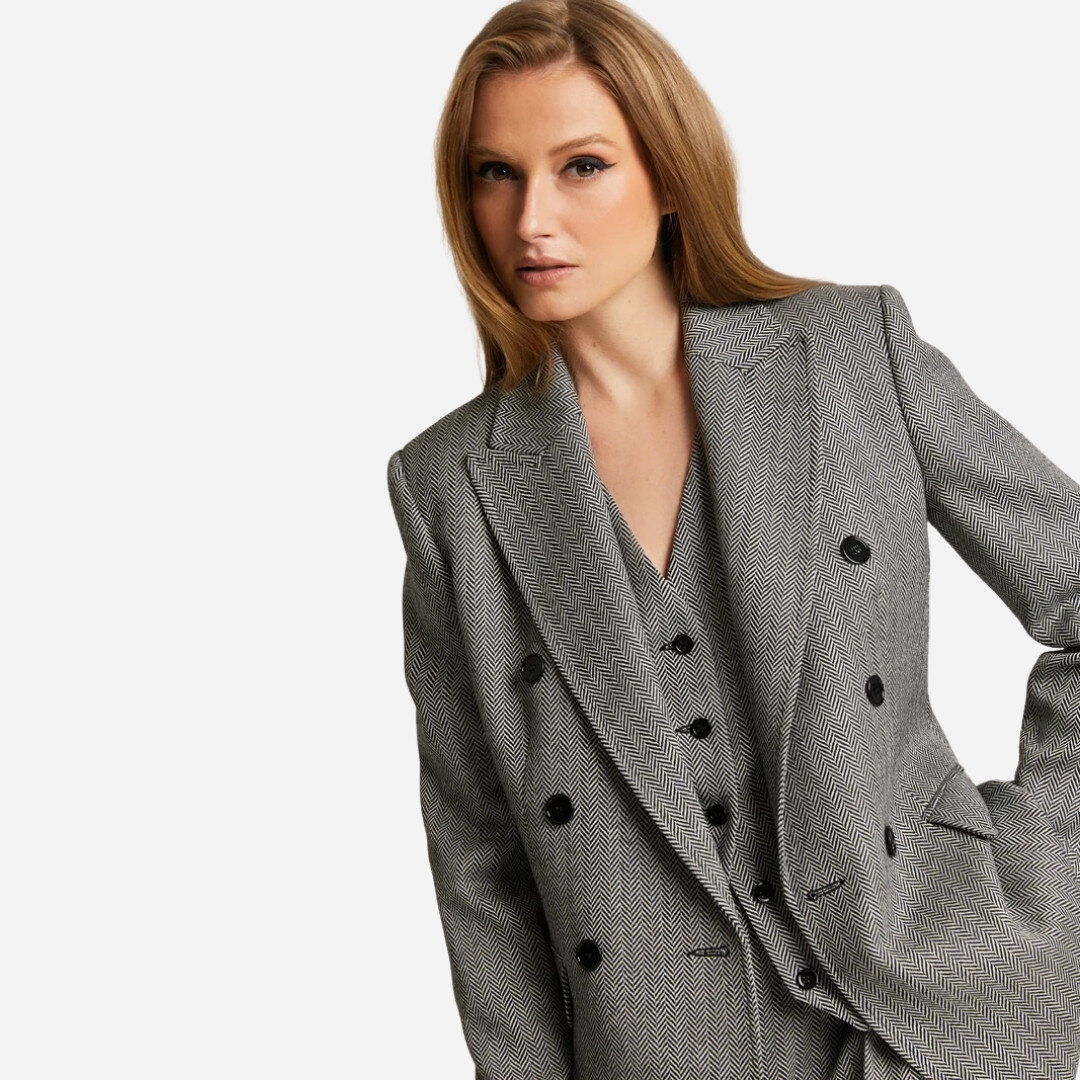 Traci Wool Blazer - Grey Herringbone