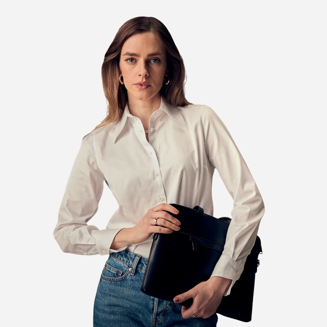 Ingrid Wide Collar Shirt - White