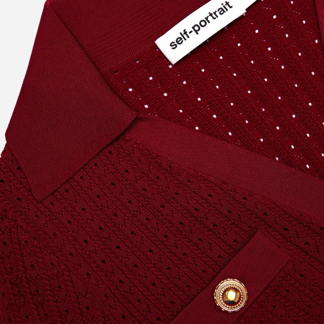 Pointelle Knit Constrast Mini Dress - Burgundy