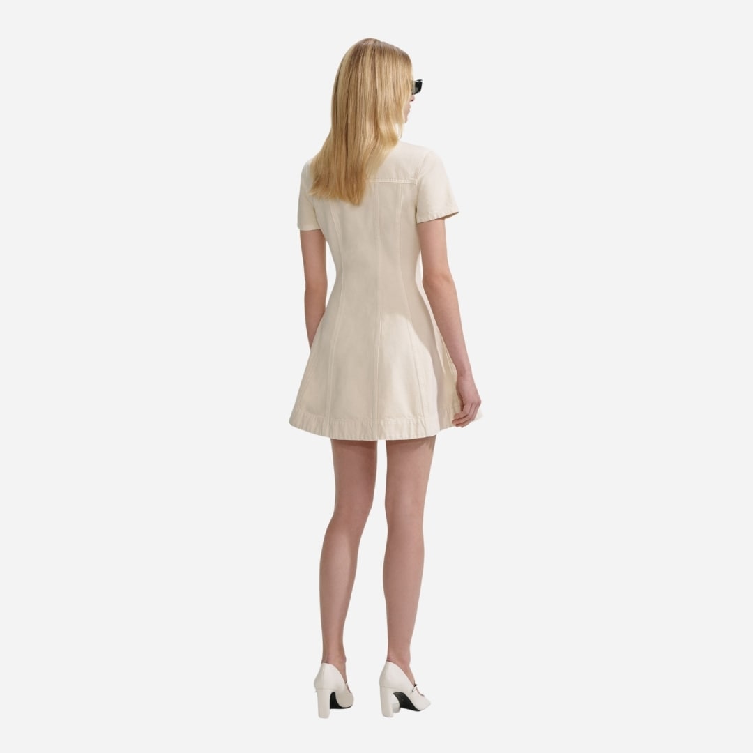 Collared Denim Mini Dress - Cream