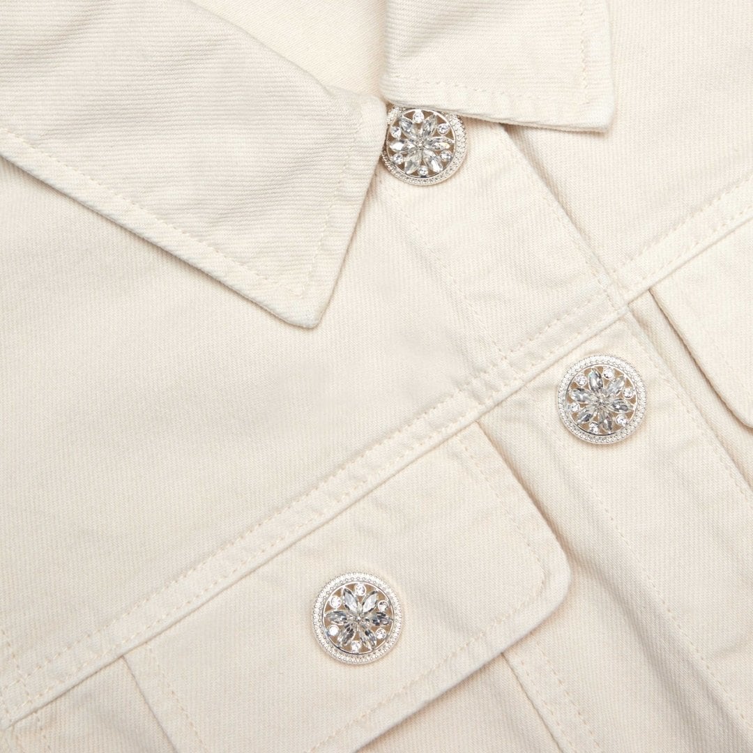 Collared Denim Mini Dress - Cream