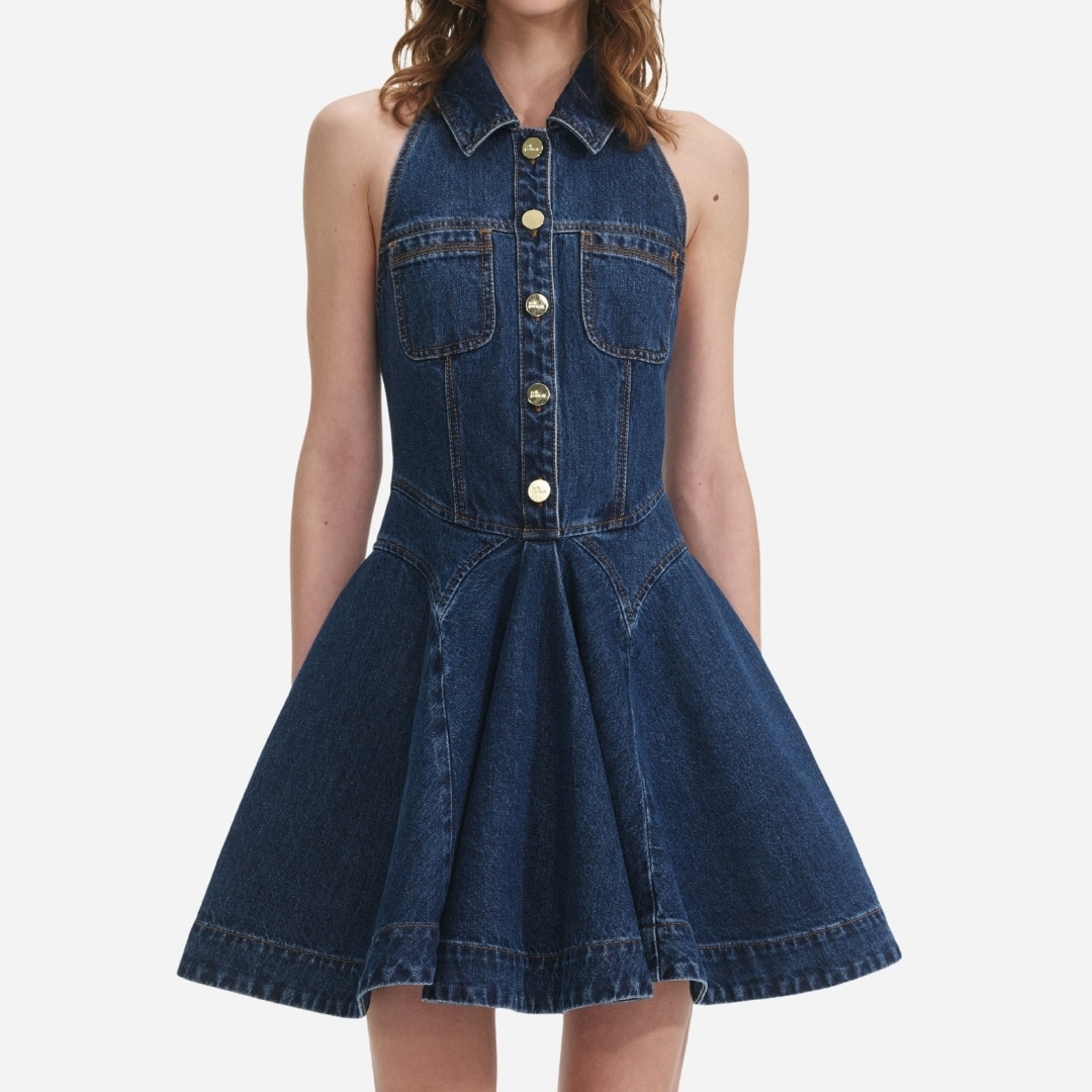 Sleeveless Flared Mini Dress - Blue