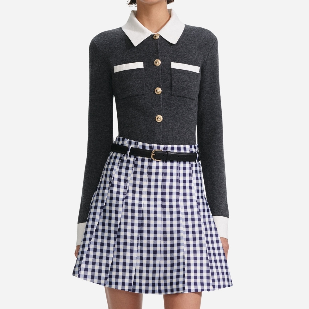 Contrast Collar Cardigan - Grey