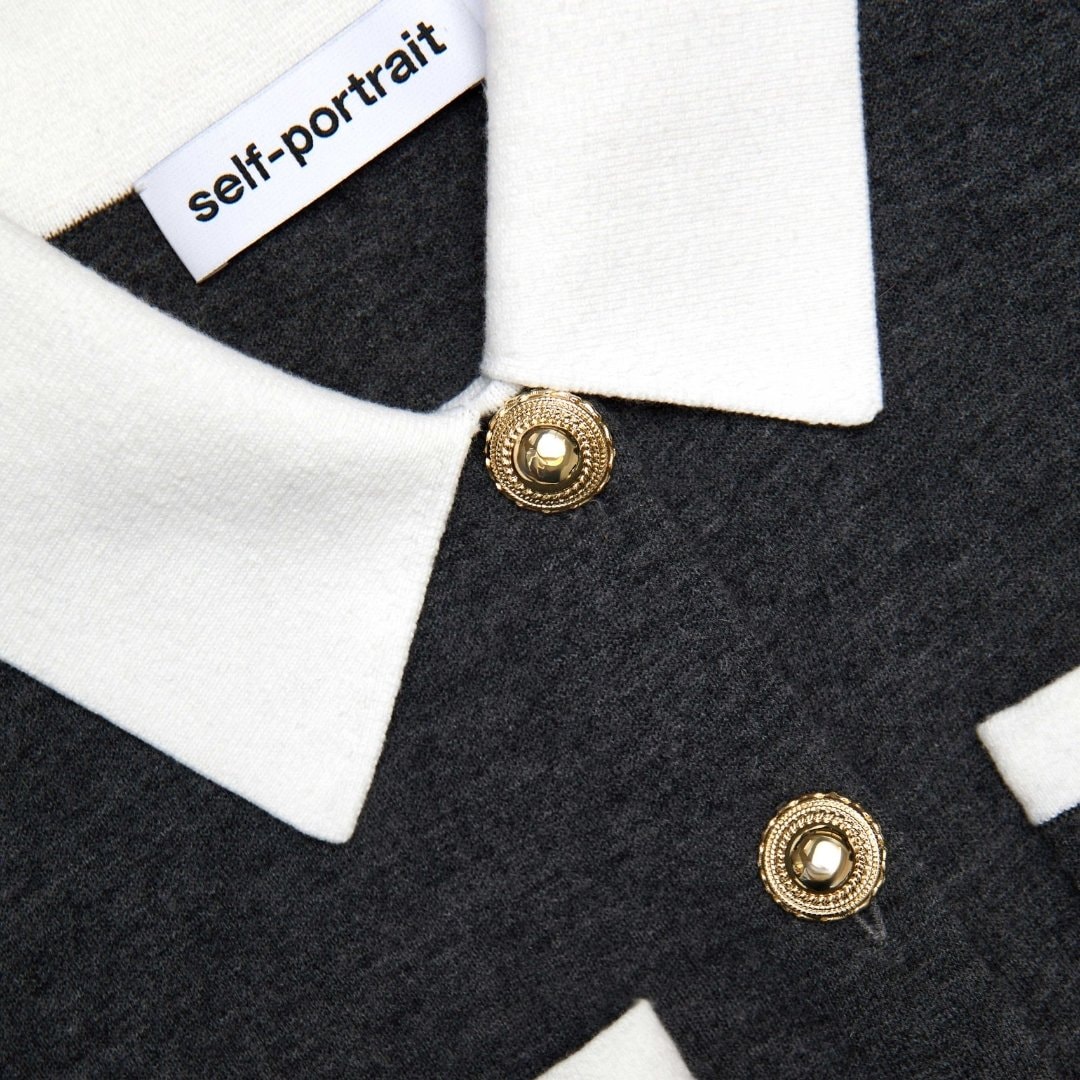 Contrast Collar Cardigan - Grey
