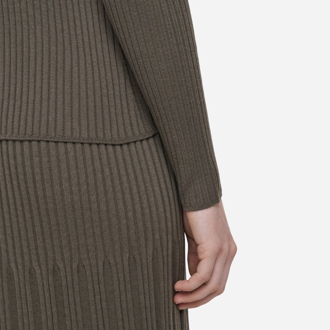 Merino Rib Knit Polo Top - Mushroom