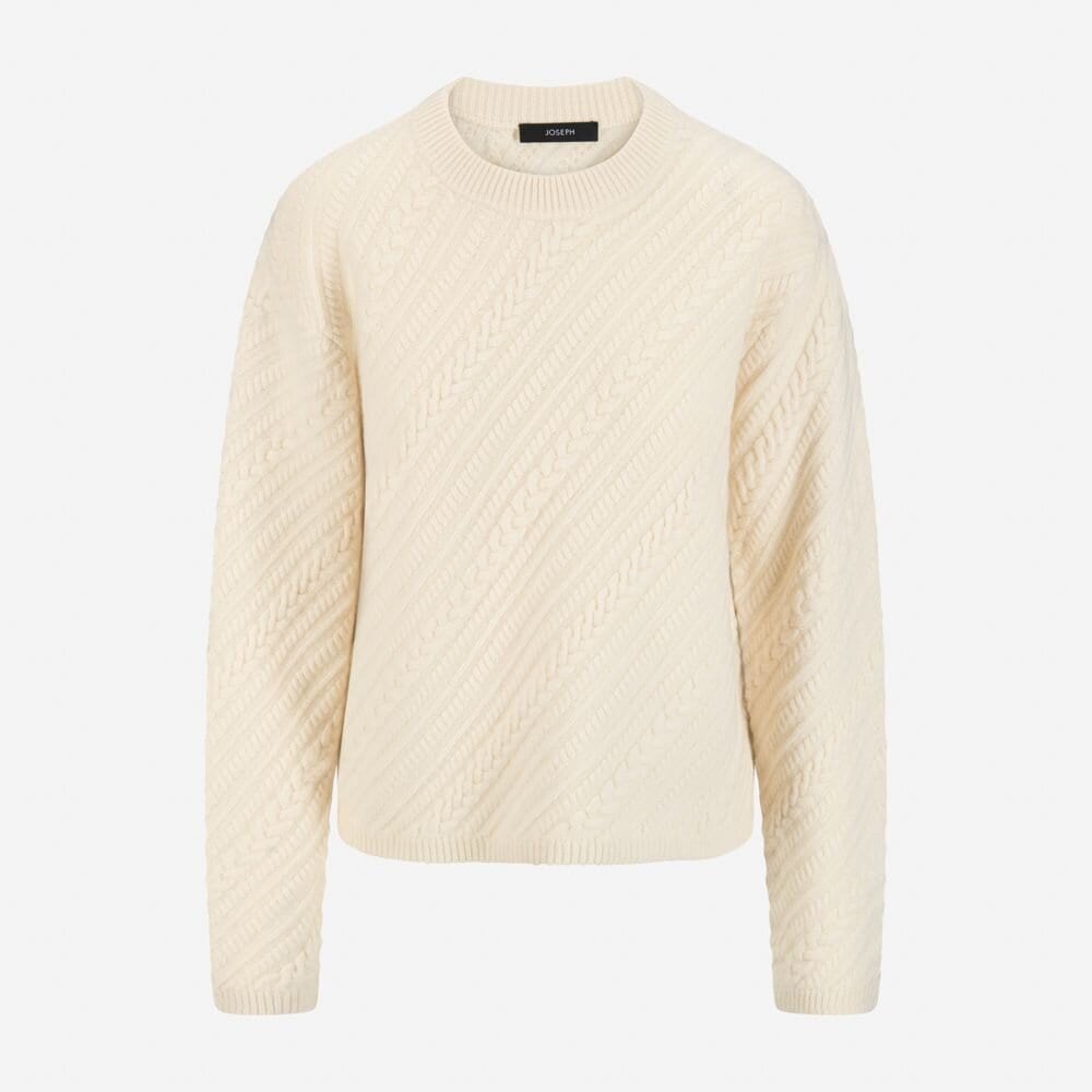 Geometric Cable-Knit Merino Sweater - Ivory
