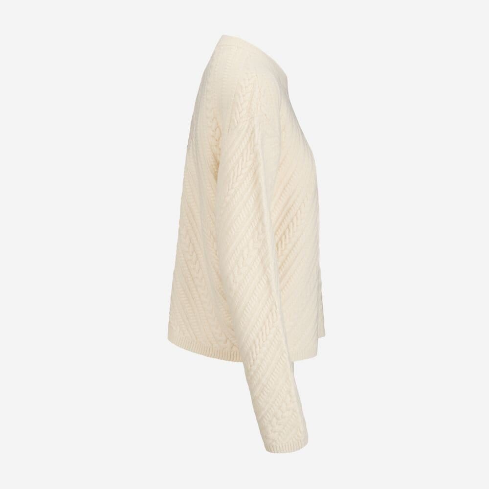 Geometric Cable-Knit Merino Sweater - Ivory
