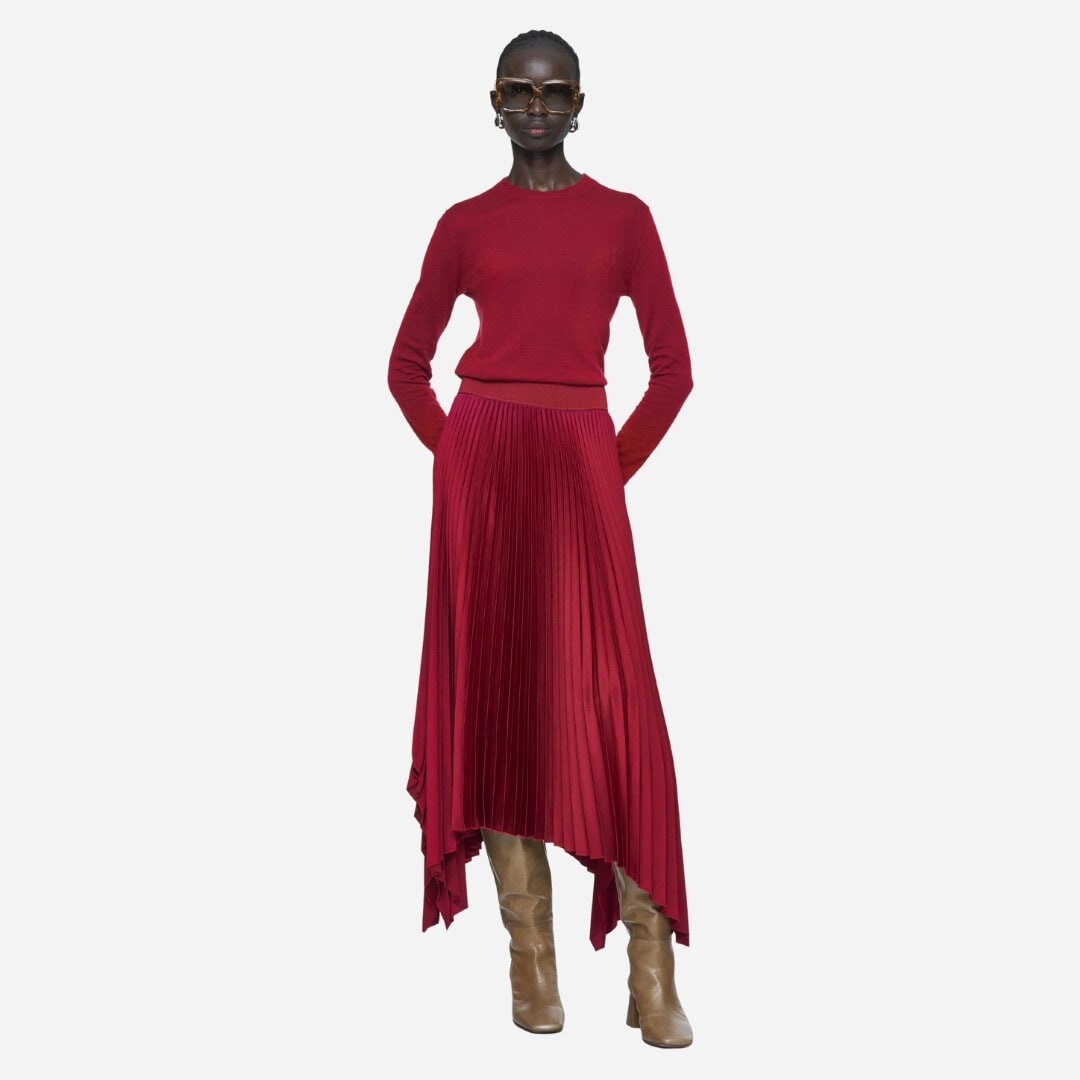 Ade Knit Weave Plissé Skirt - Ruby