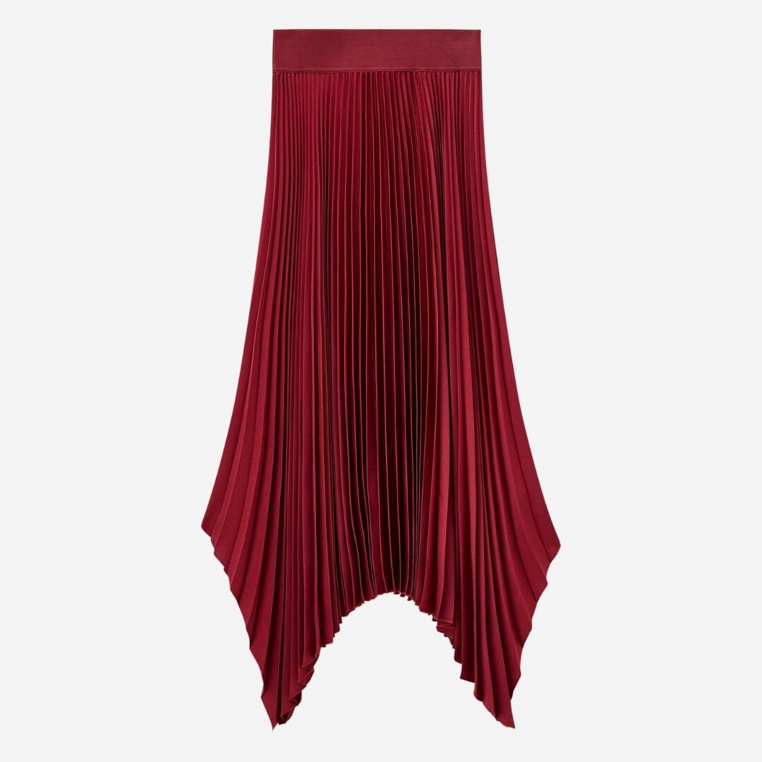 Ade Knit Weave Plissé Skirt - Ruby